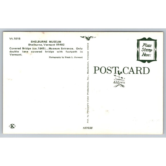 Postcard Vermont Shelburne Museum Covered Bridge Footpath Vintage c1960s VT - Picture 2 of 2